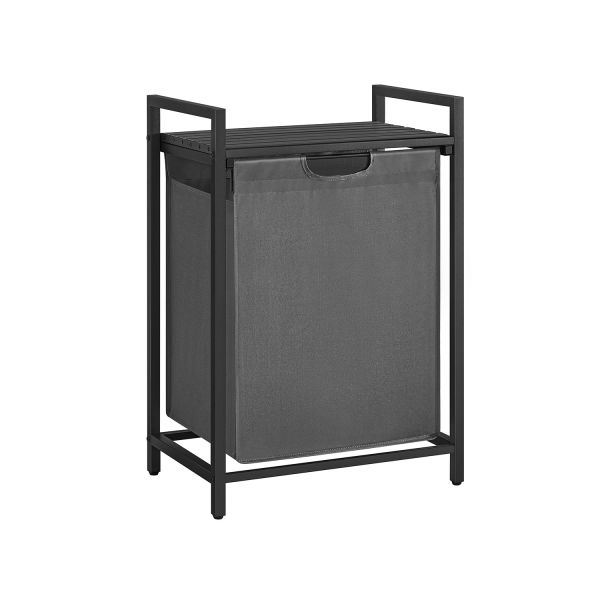 Vasagle Cesto de Roupa Suja Extraível e Removível Estrutura de Metal 65L 50 x 33 x 72 cm Preto e Cinza - BLH101G01