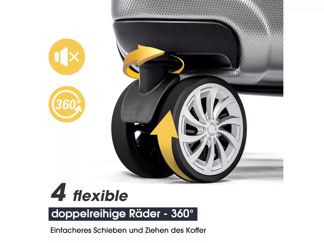 Bagage à main à coque rigide, valise avec serrure TSA et roue universelle, extensible, poignée latérale, ensemble 3 pièces