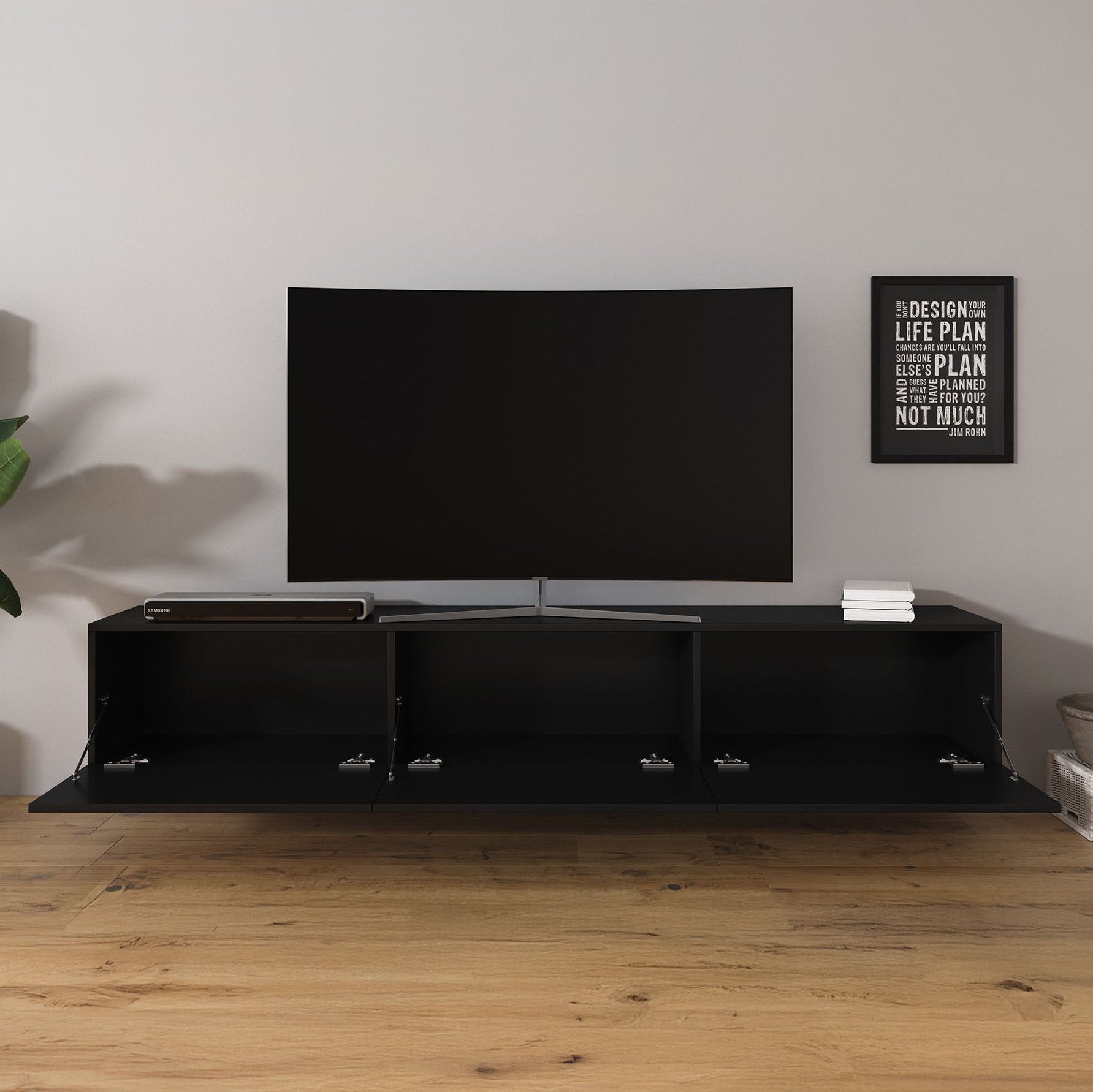 Bonzo - TV-Meubel - Mat zwart - 180x33x30 cm