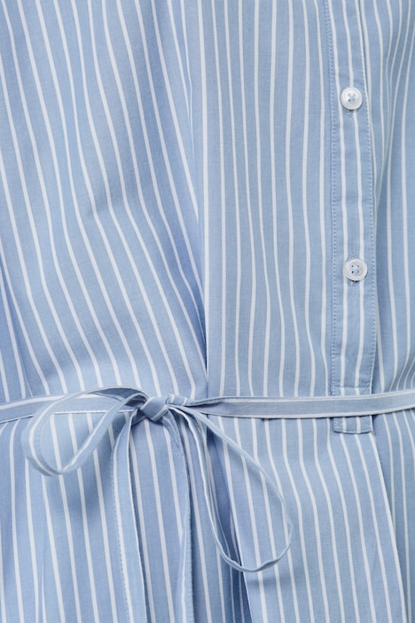 Midikleid, A-Line, Streifen, Tunika-Ausschnitt, Taillenband, Langarm