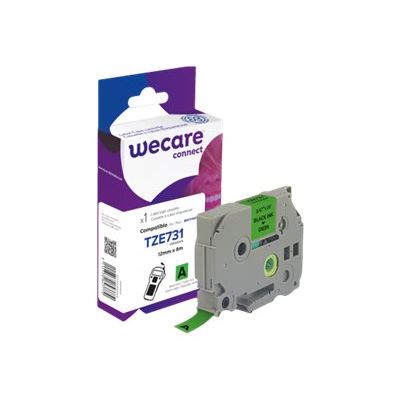 Wecare ruban d'étiquette compatible Brother TZE731 - 1 rouleau (1,2 cm x 8 m) - fond vert écriture noire