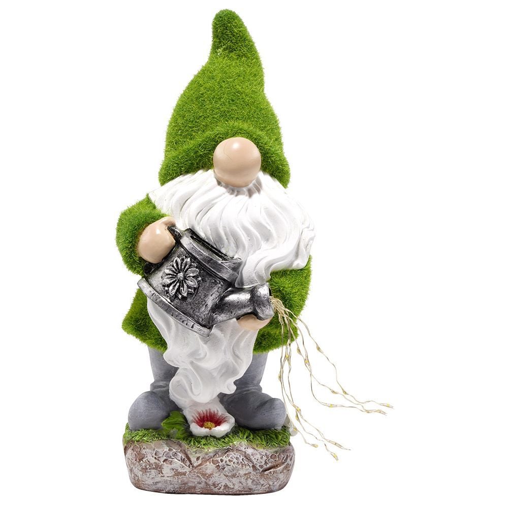 Nain de jardin solaire avec arrosoir blanc et vert H25cm