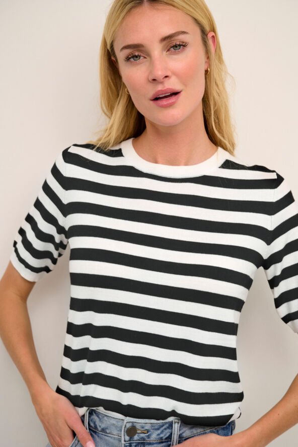 Kaffe KAmilo Short Sleeve Knit Chalk/black deep stripe
