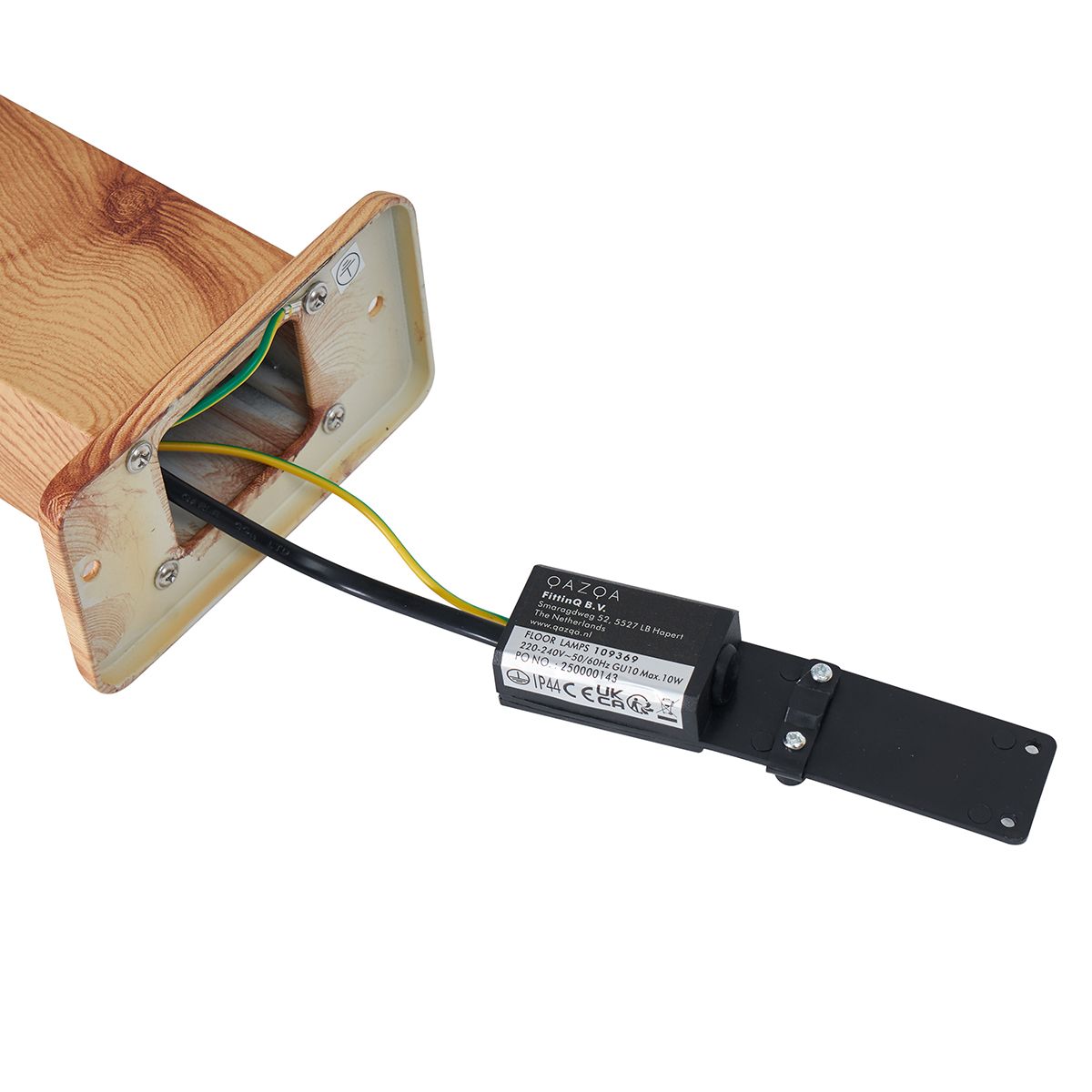 Buitenlamp aluminium met hout print met grondpin en kabelmof 65cm IP44 - Baleno