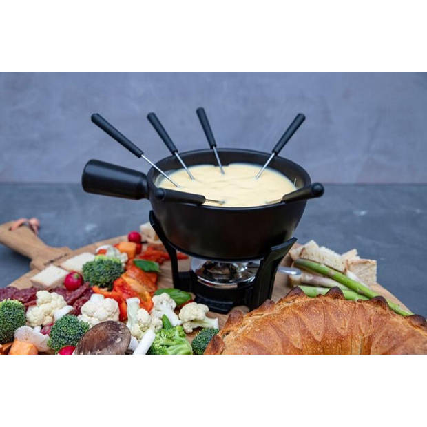 Boska Fondueset Nero - Keramieken pan met 6 vorkjes - zwart - 1,3 L