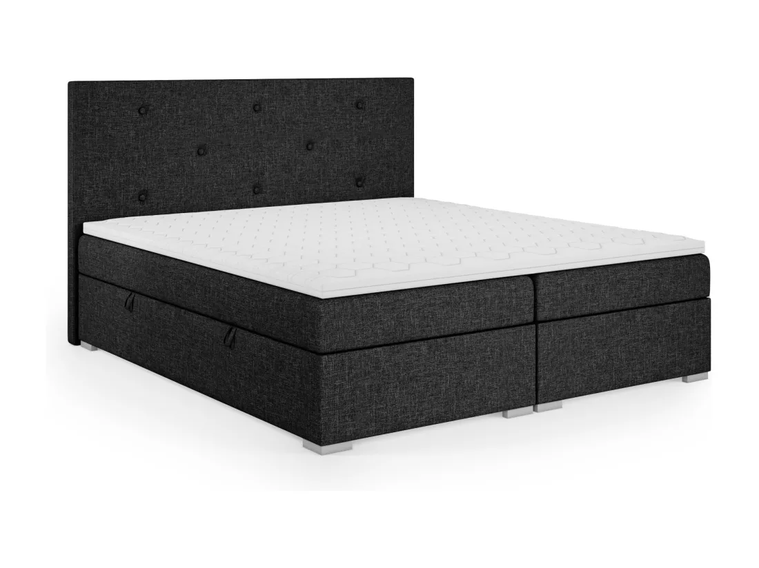 Lit Boxspring avec tiroirs de lit, Coffre de lit Topper Atlanta 180x200 cm, Lux 23 (Noir)