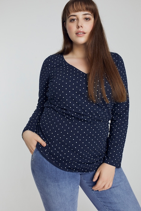Bellieva-Wickelshirt, Punkte, V-Ausschnitt, Langarm, GOTS