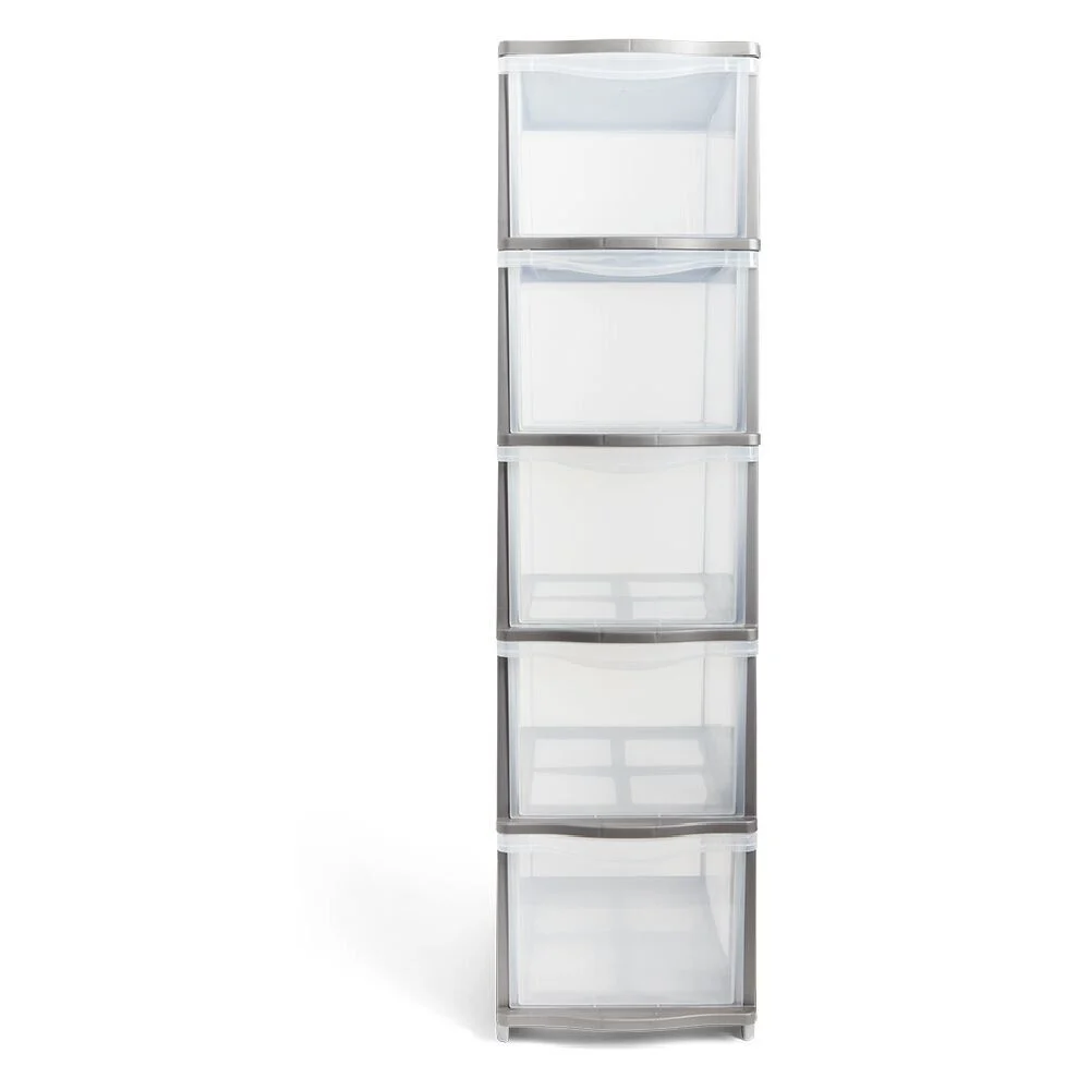 Tour de rangement 5 tiroirs plastique gris 37x27xH103cm