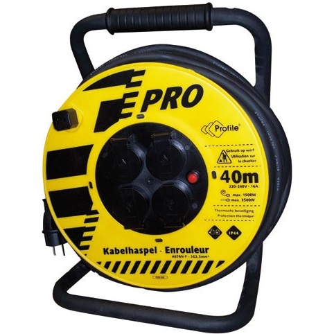 Enrouleur de chantier - en néoprène - 40 m - 3G2.5mm² - 4 prises - IP44 - j