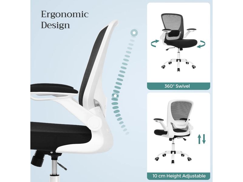 Songmics Bürostuhl mit klappbaren Armlehnen, Schwarz / Weis Ergonomischer Bürostuhl