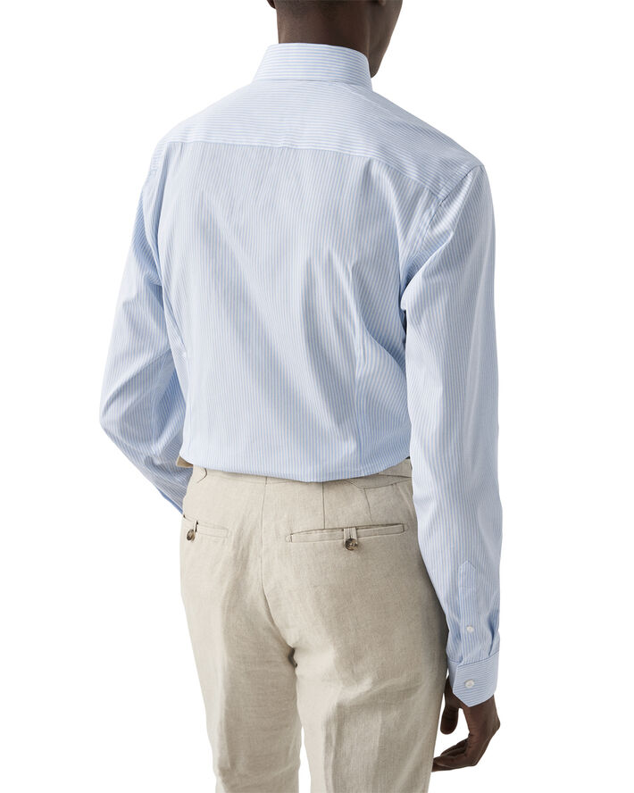 ETON Slim Fit Light Blue Bengal Striped Elevated Poplin Shirt Lyseblå