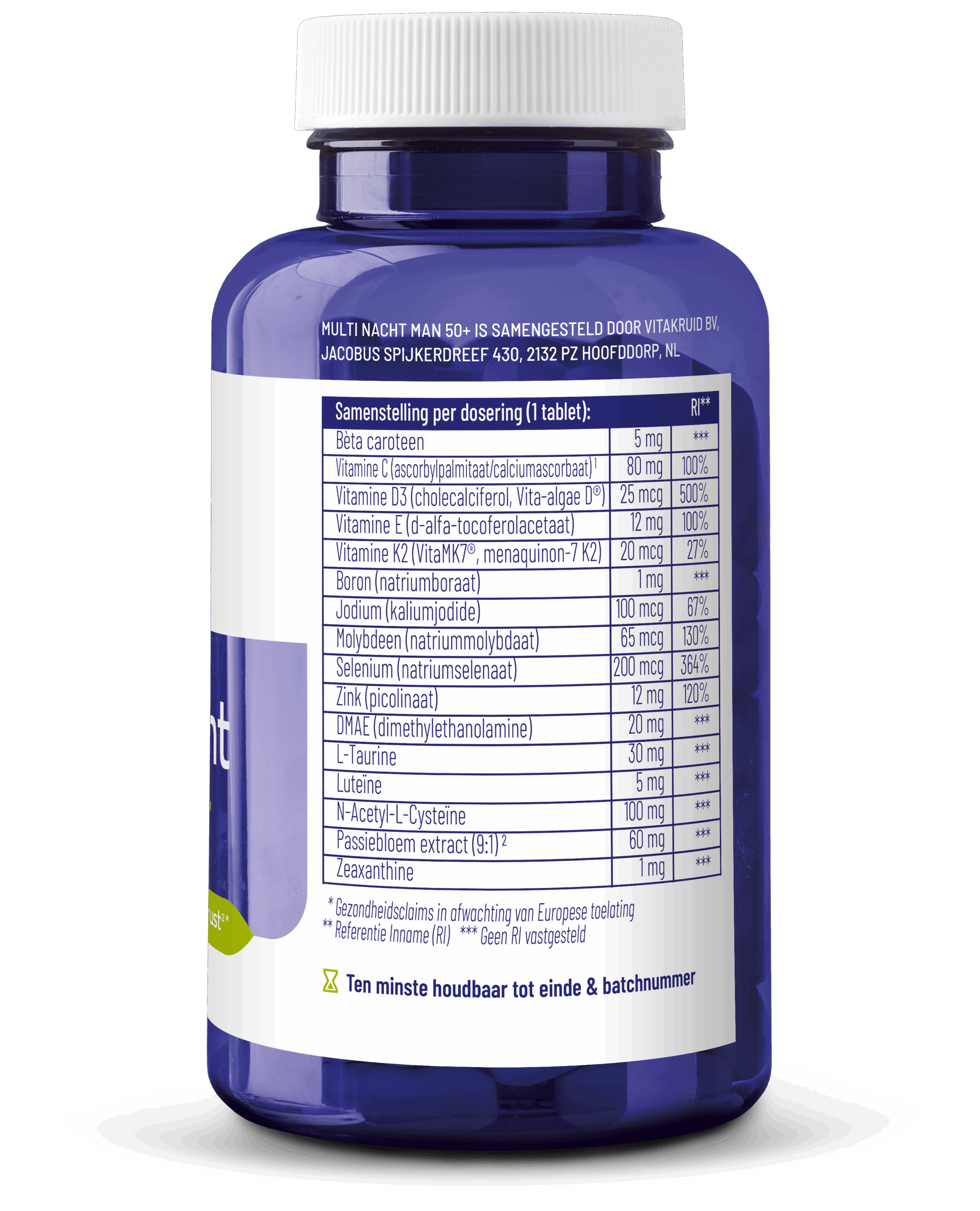 Vitakruid Multi Nacht Man 50+ 100% Vegan (90 tabletten)