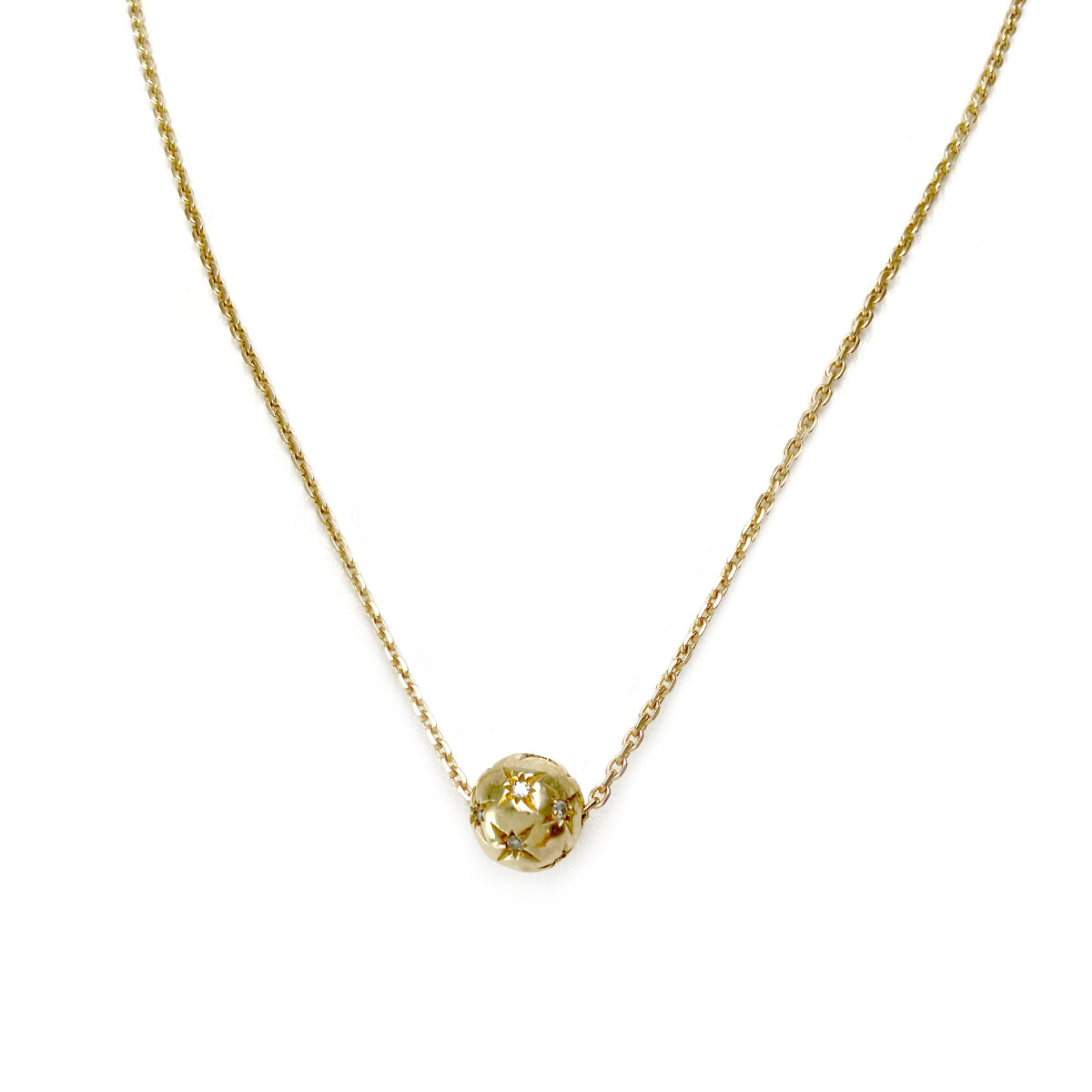 Collier d'occasion or 750 jaune maille forçat boule diamants 41 cm