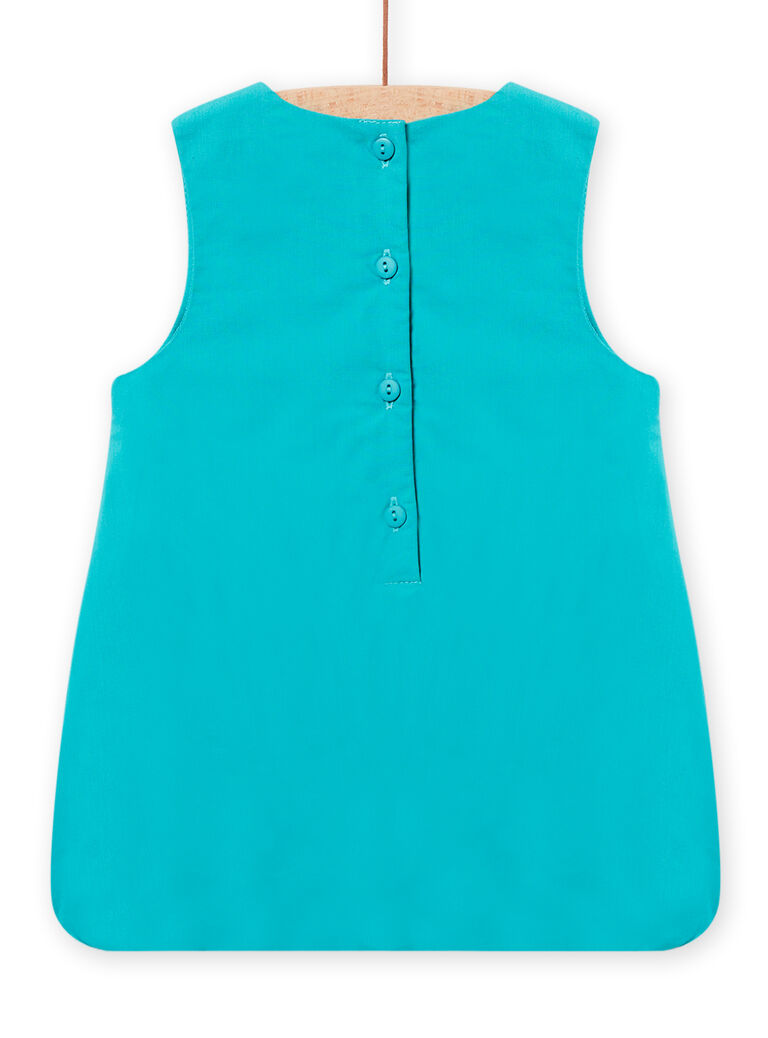 Robe boule bleu turquoise brodée en popeline bébé fille