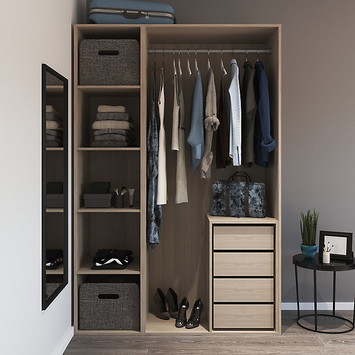Dressing effet chêne 4 tablettes 4 tiroirs GoodHome Atomia H. 225 x L. 150 x P. 58 cm