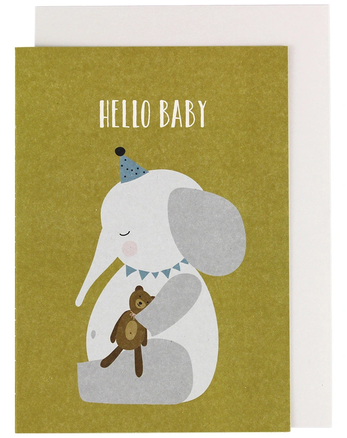 Klappkarte ELEFANT – HELLO BABY 2-er Set in moosgrün