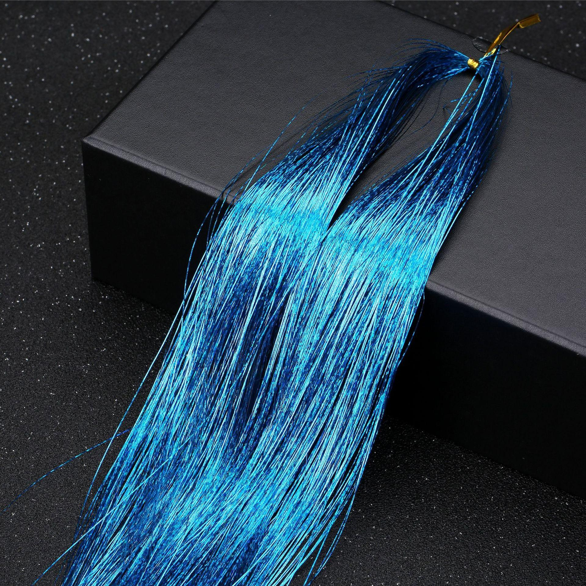 (120cm) Lametta Haar Strähnen Glitzer Haarverlängerung Hair Tinsel - Blau