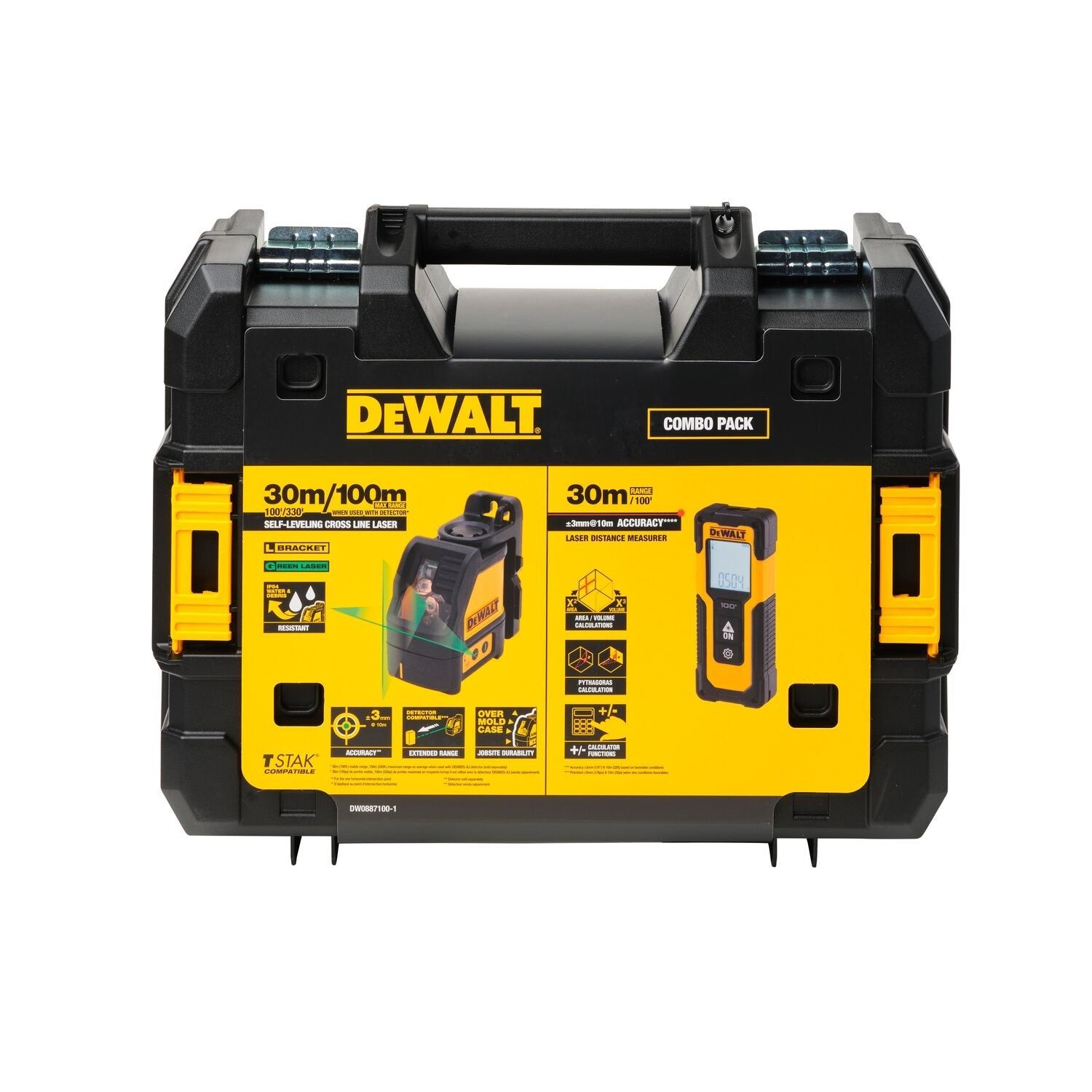 DeWALT DW0887100-1 Combiset: DW088CG Kruislijnlaser Groen   DWHT77100 Afstandsmeter