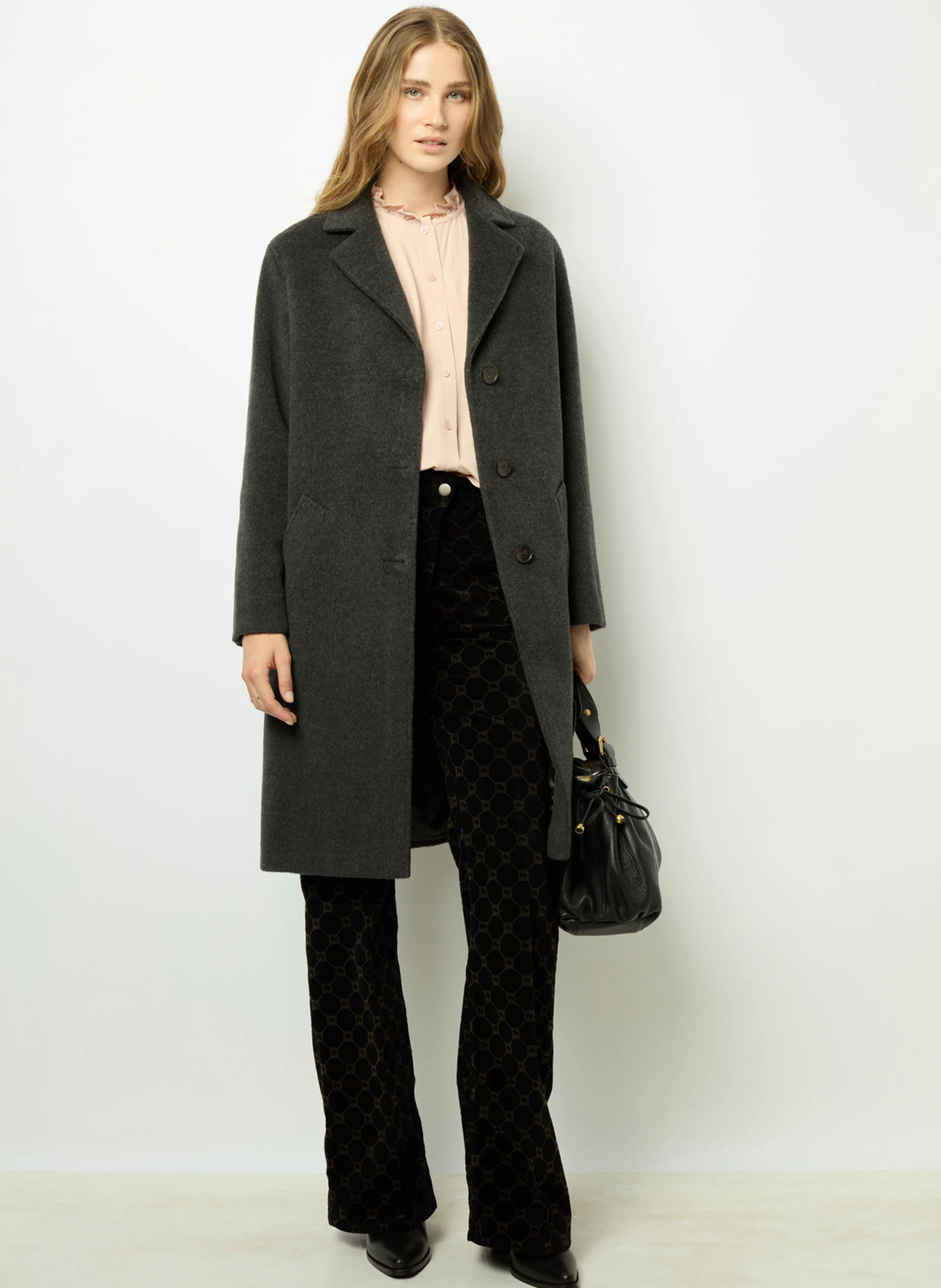 LATHICIA - Manteau col tailleur en laine vierge mélangée | Gris