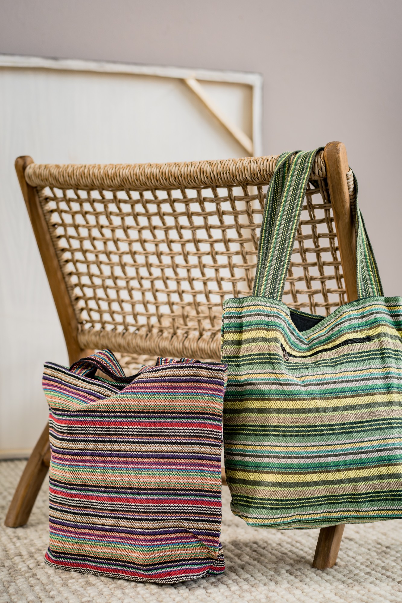 Einkaufstasche aus Baumwolljacquard, grün gestreift, B 35 cm, H 40 cm, L 10 cm günstig bestellen