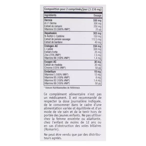 NHCO L-EmbéSkin para pele oleosa ou com tendência a acne, 42 comprimidos