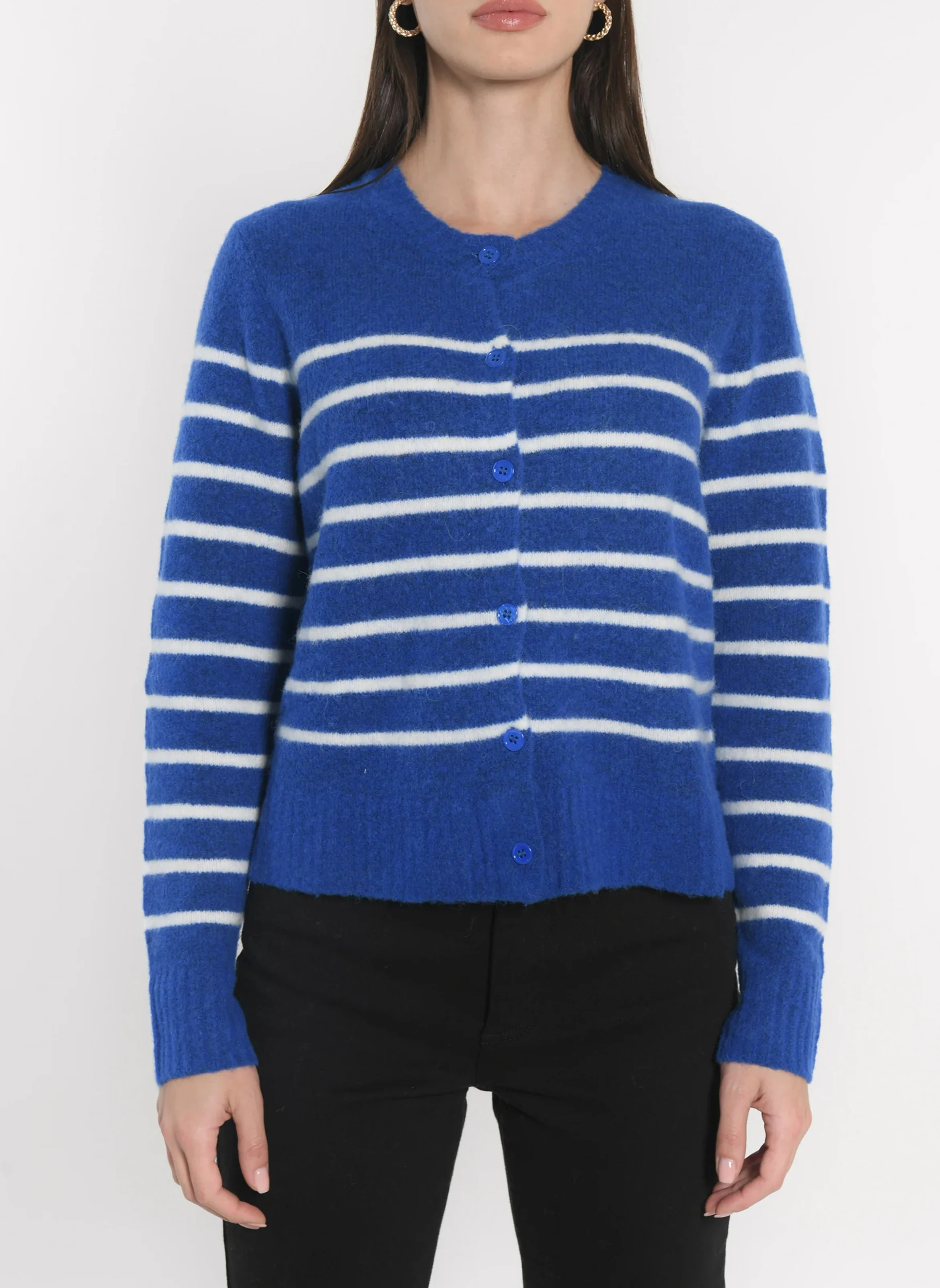 CONNIE - Gilet col rond en laine mélangée | Bleu