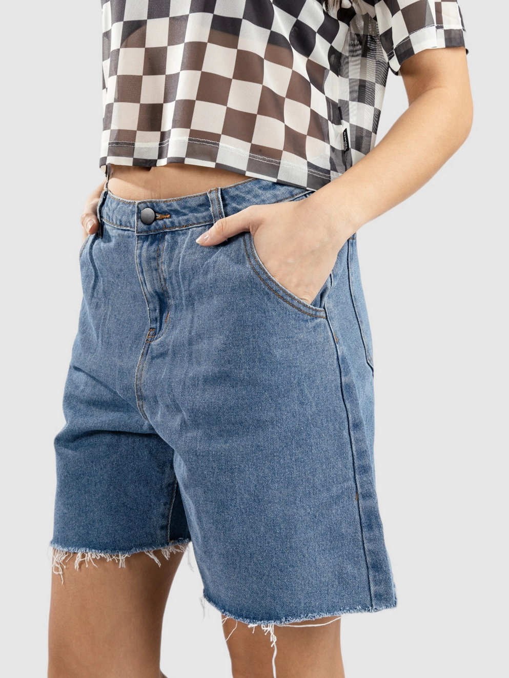 Blue Tomato Pleated Denim Shorts light denim