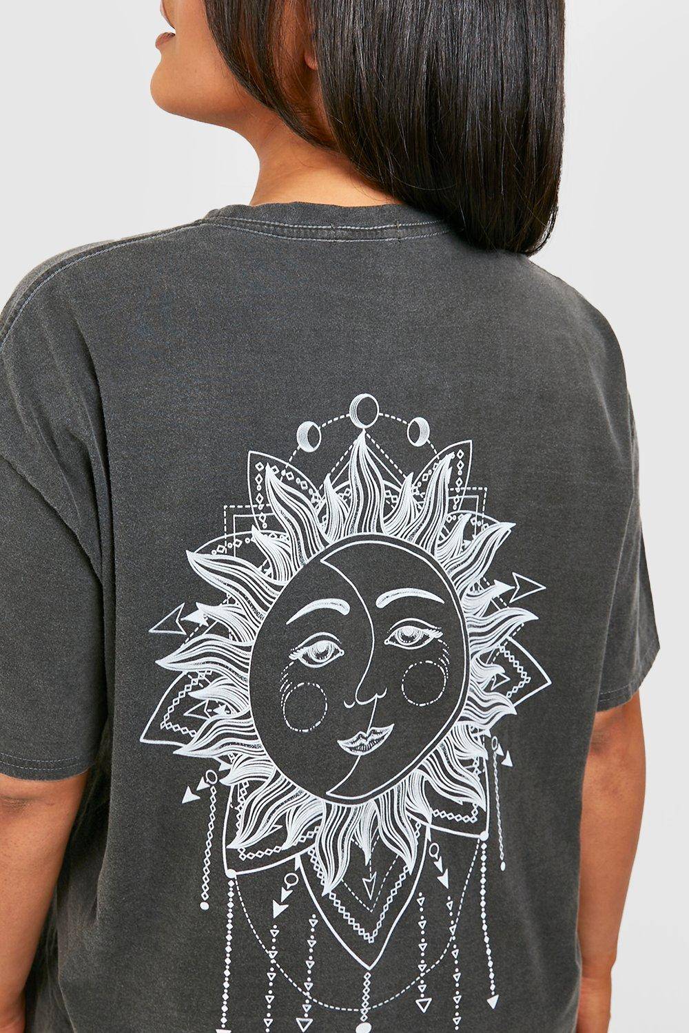 boohoo Plus Oversized Overdye Celestial Back Print T-shirt