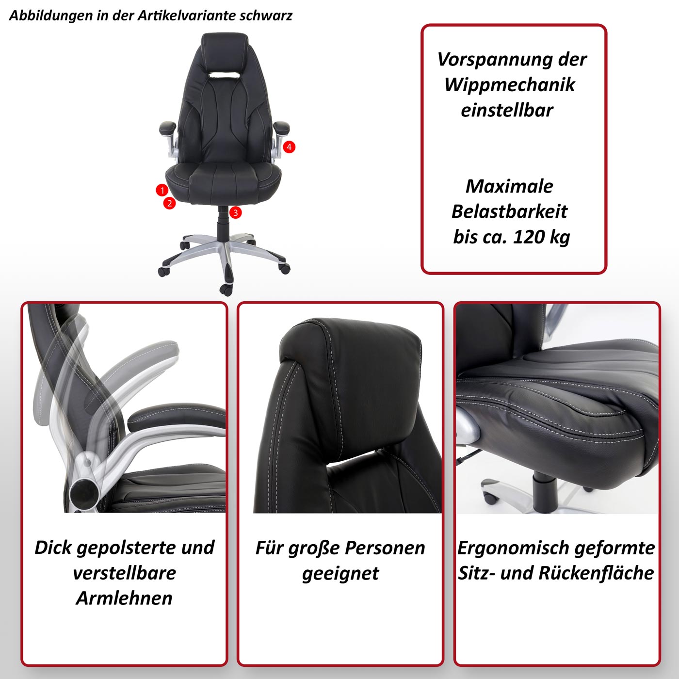 Bürostuhl MCW-A65, Schreibtischstuhl Chefsessel Drehstuhl, Kunstleder MVG-zertifiziert ~ taupe-grau