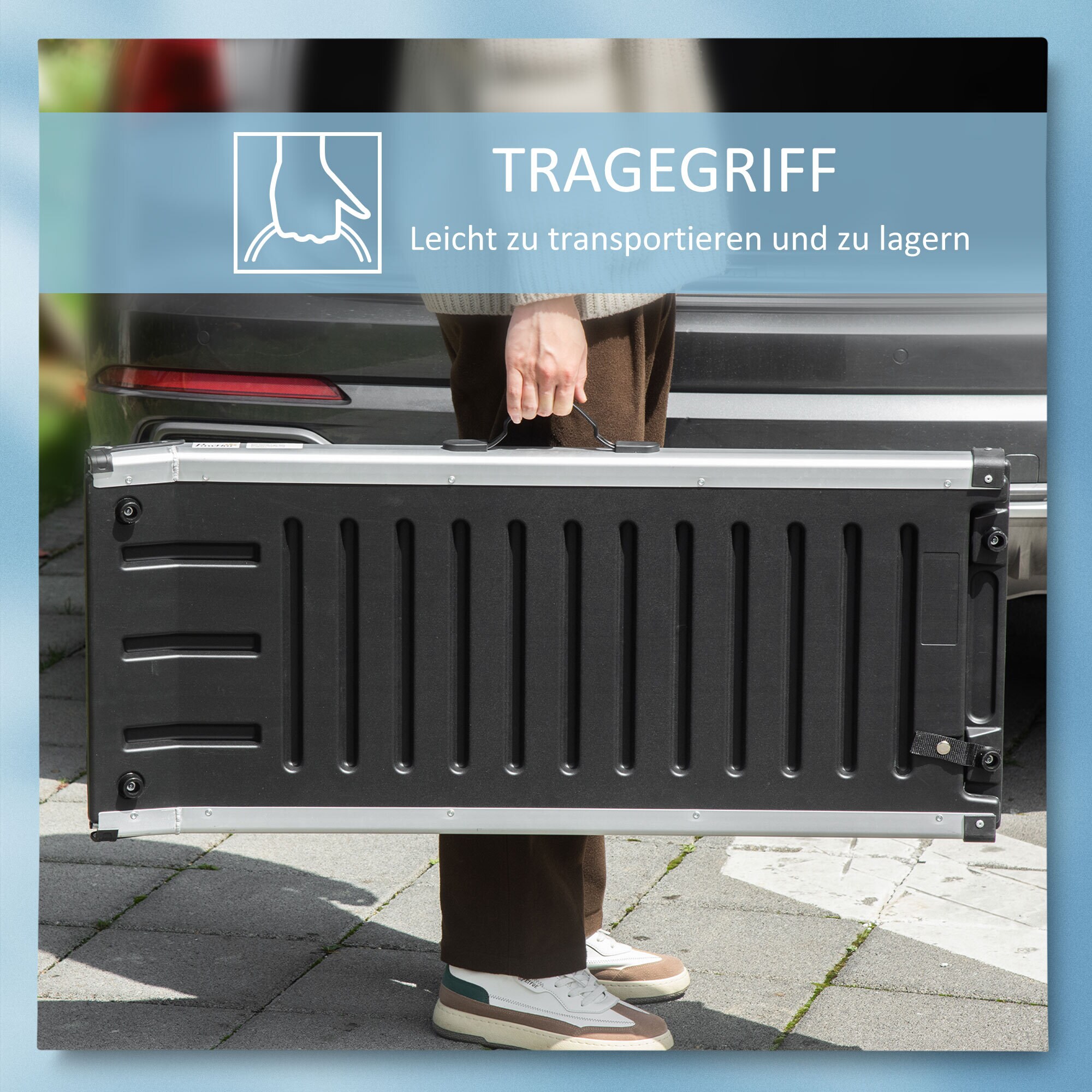 PawHut Haustierrampe mit Tragegriff schwarz, silber 183L x 42B x 6,5H cm