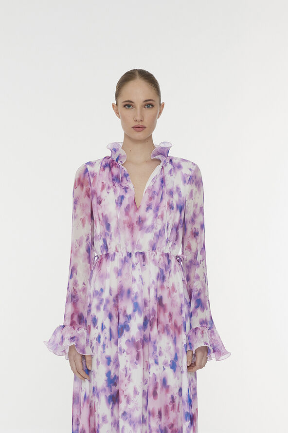 ROTATE Birger Christensen Chiffon Maxi Flowy Dress Optic buttercup   peach blossom comb.