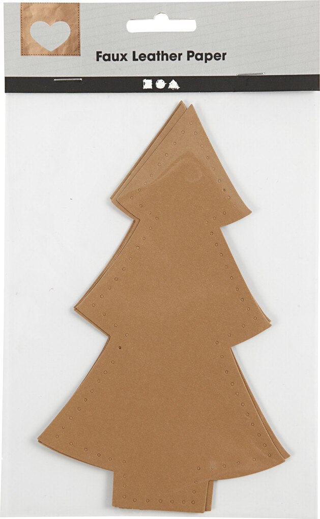 Juletræ - Læderpapir - Natur - 18X11 CM - 4 Stk