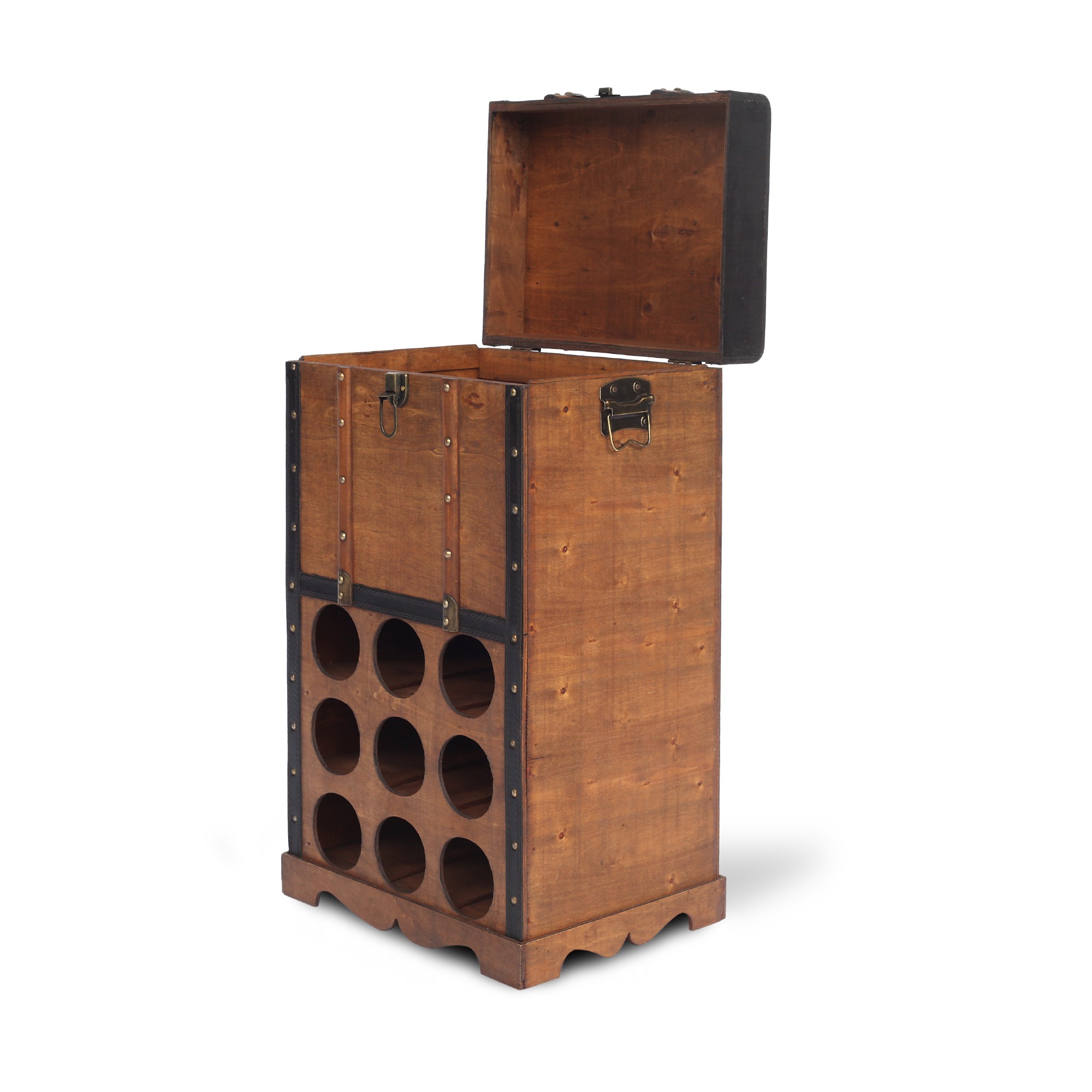 Koffertruhe 'Mula' mit 9er Weinregal, braun, T 40 cm, B 30 cm, H 70 cm von fischer's lagerhaus
