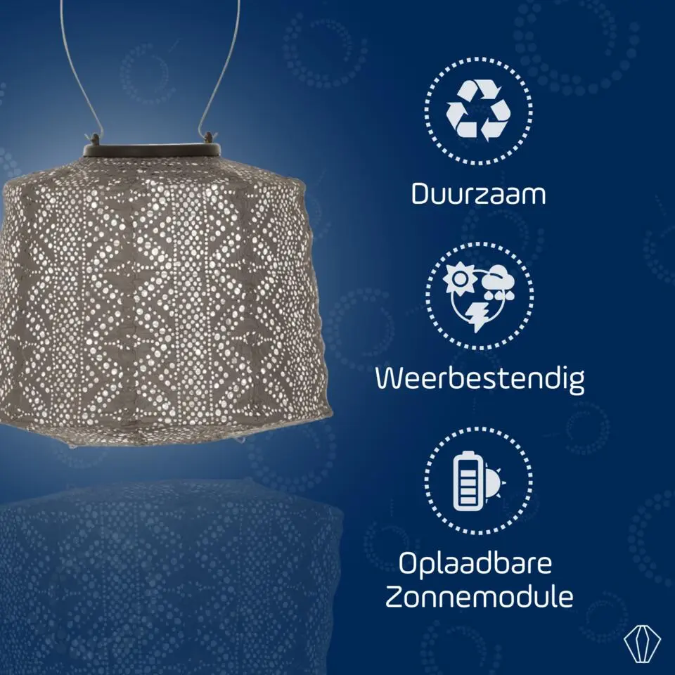 LUMIZ Solar Lampion Lace Lamp - 20 cm - Taupe