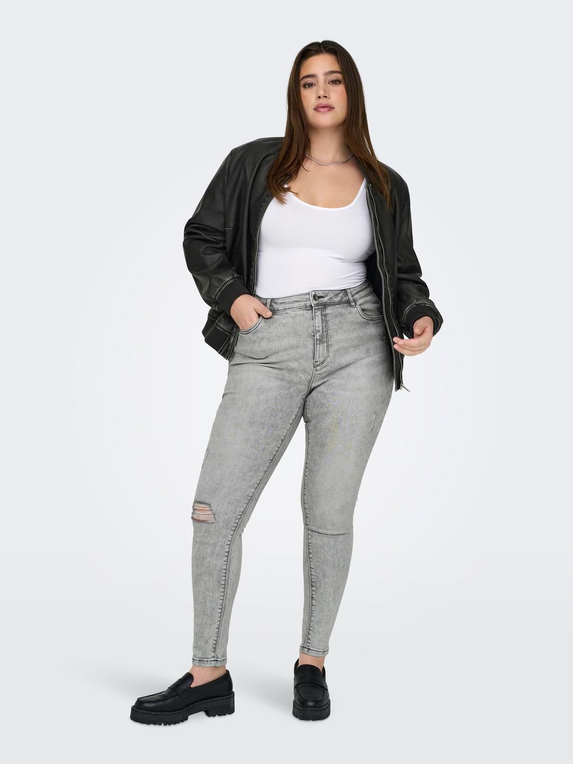 CARMILA Hohe Taille Skinny Fit Jeans Light Grey Denim