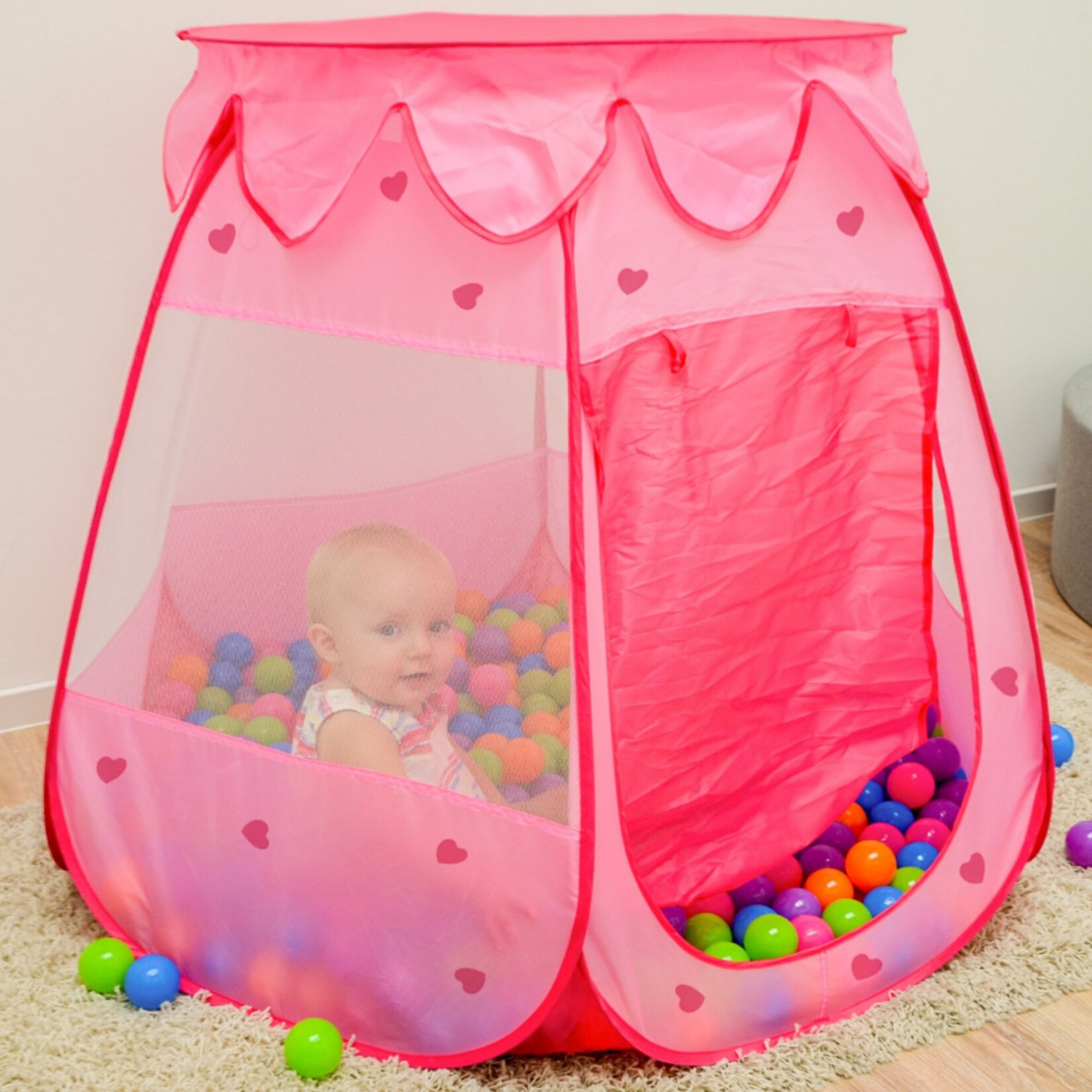 Mädchen Spielzelt 120x120x90cm Kinder-Zelt Bällebad Pop-Up Zelt Rosa