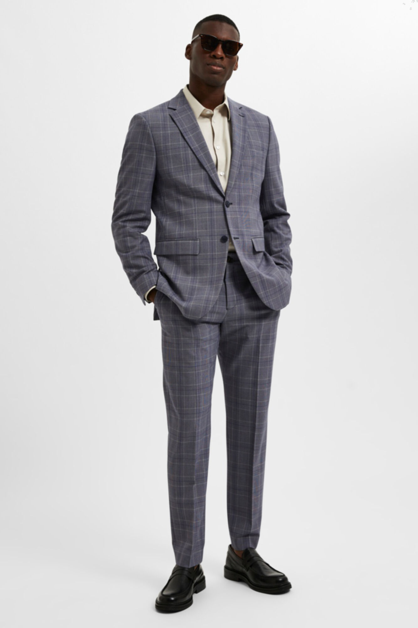 Calça de alfaiataria xadrez slim fit - Azul