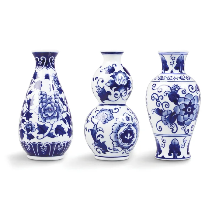 &klevering - Dutch Delight Vase 15 x Ø 7.5 cm, blau / weiss (3er-Set)