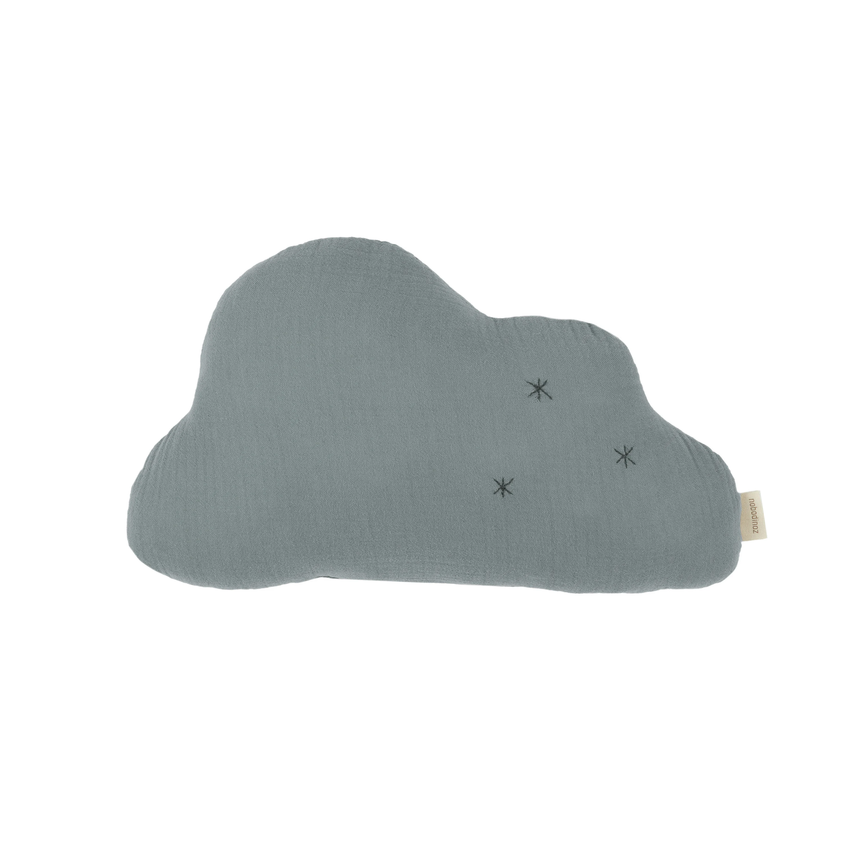 Coussin wabi-sabi nuage brodé en double gaze de coton | Bleu