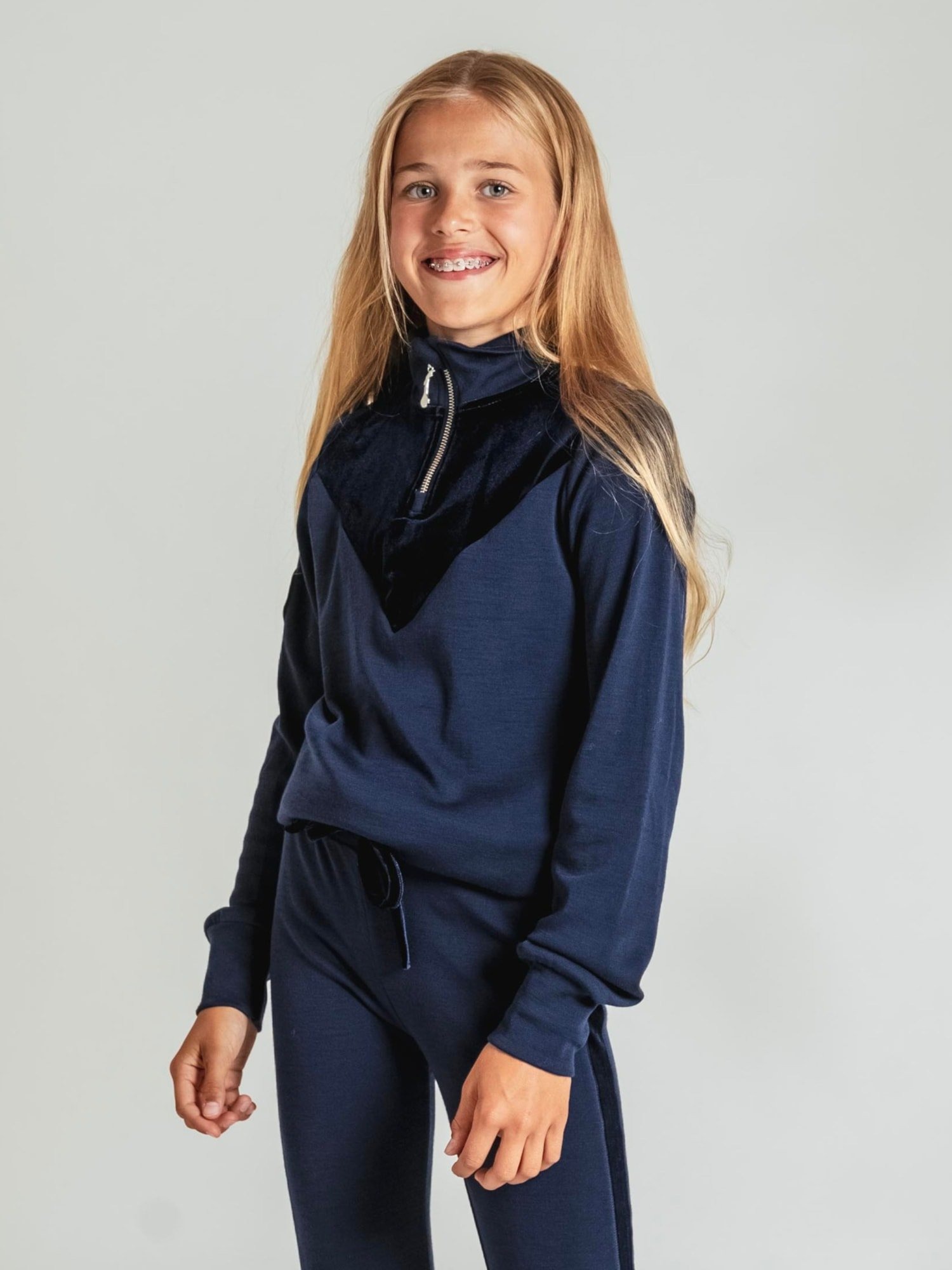 Sirdal Merino Half-Zip Jente Blue Ink