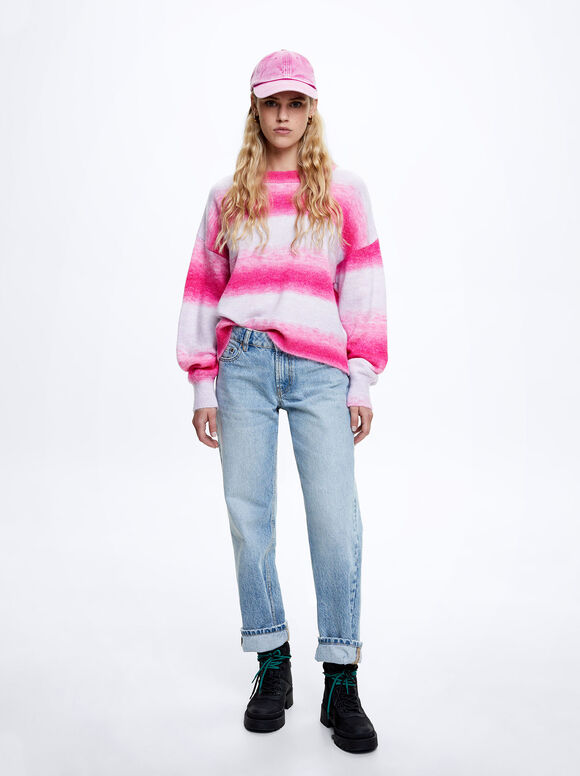 Suéter de tricô com gola redonda - Rosa