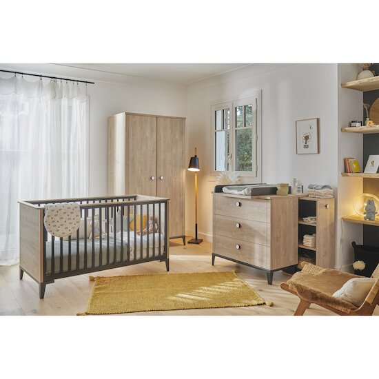 Marcel commode 3 tiroirs    Chêne blond/Noir        de               Galipette