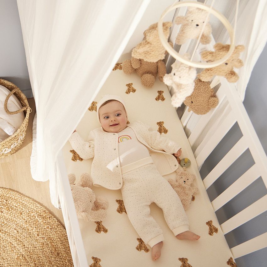 Ensemble 4 pièces imprimé pois multicolores pour bébé - Ecru