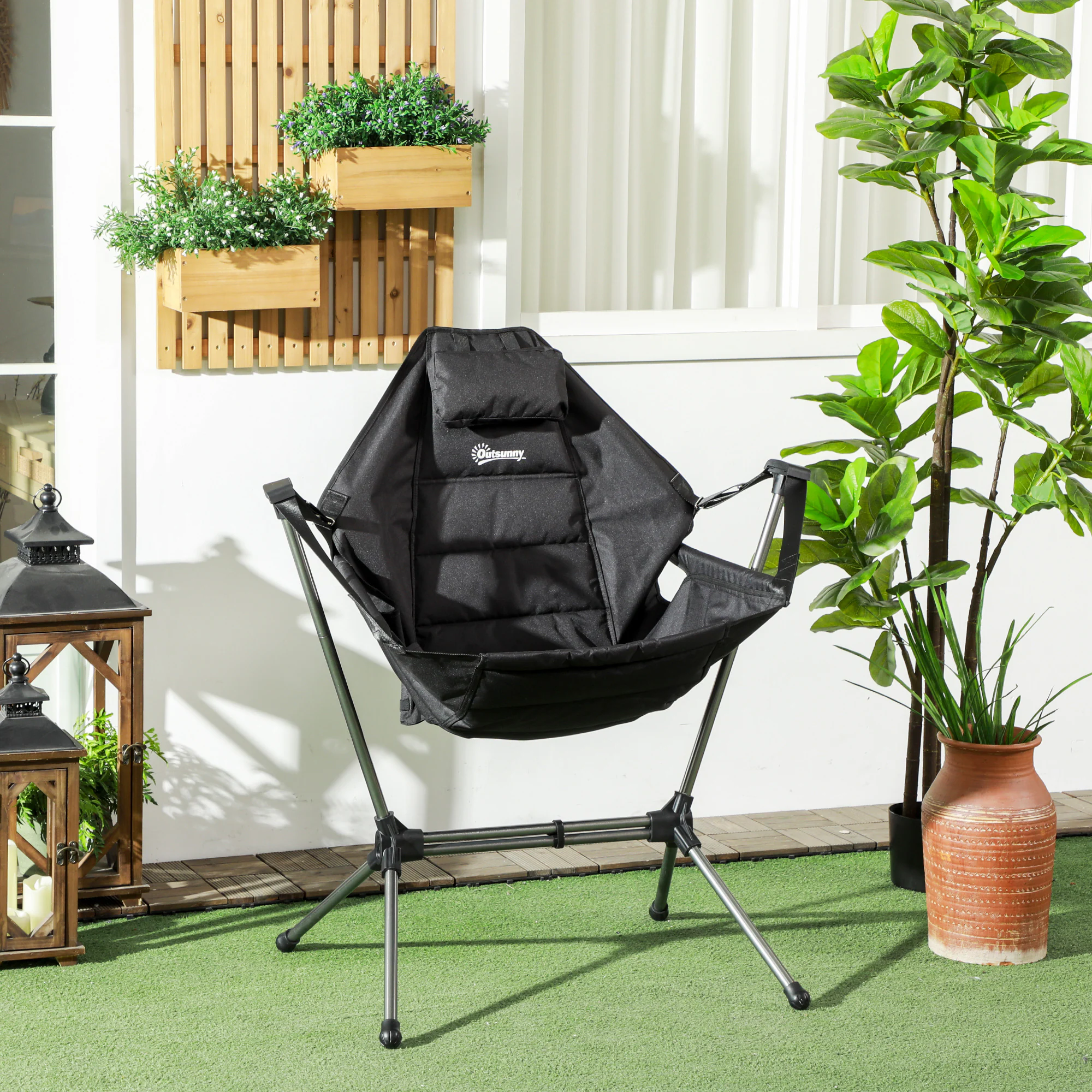Outsunny Campingstuhl mit Schaukelfunktion schwarz 54L x 100B x 101H cm