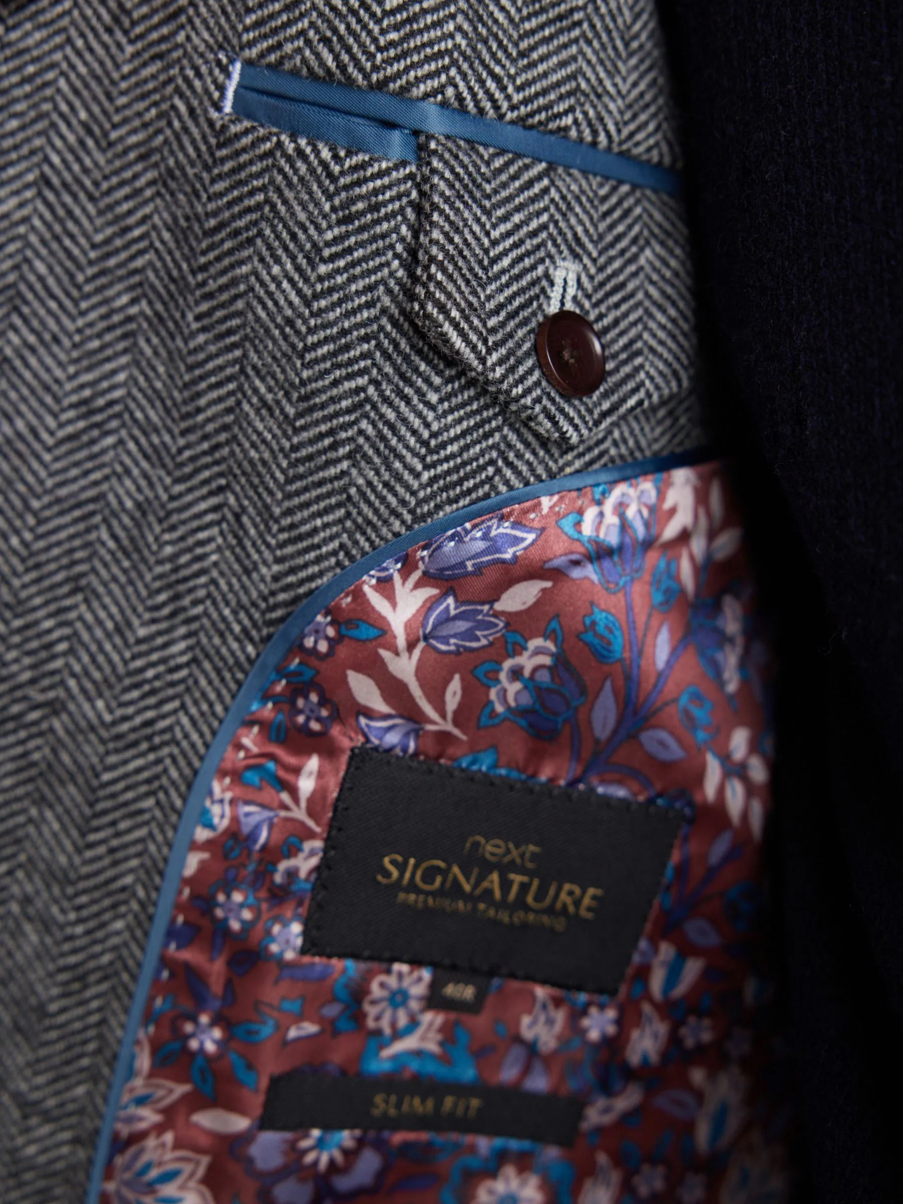 Grijs - Normale Pasvorm - Signature Nova Fides Blazer van wolblend met visgraatmotief