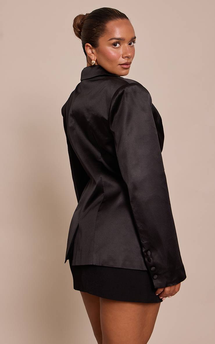 Noir Blazer Ajusté En Satin Shape