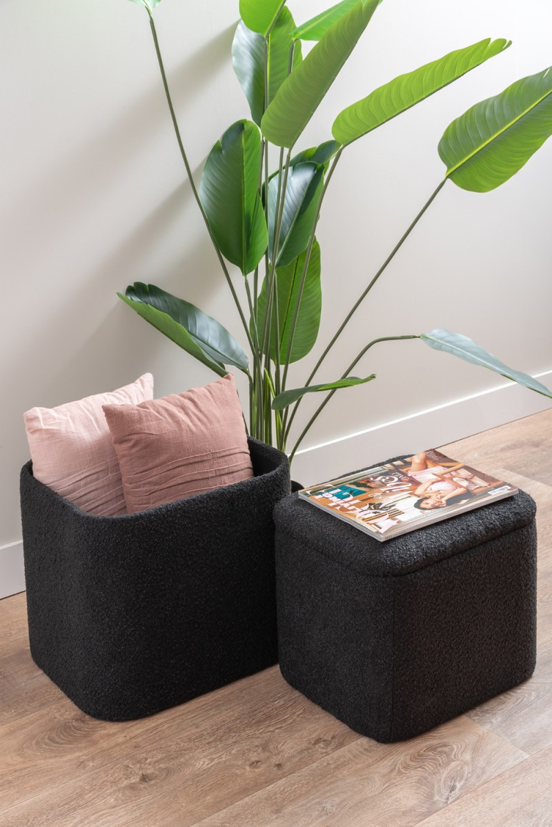 Pouf set Ada storage bouclé black, set of 2pcs
