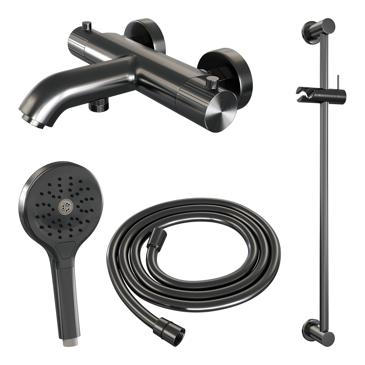 Brauer Stripe thermostatische badkraan met glijstang en 3 standen handdouche gunmetal geborsteld PVD