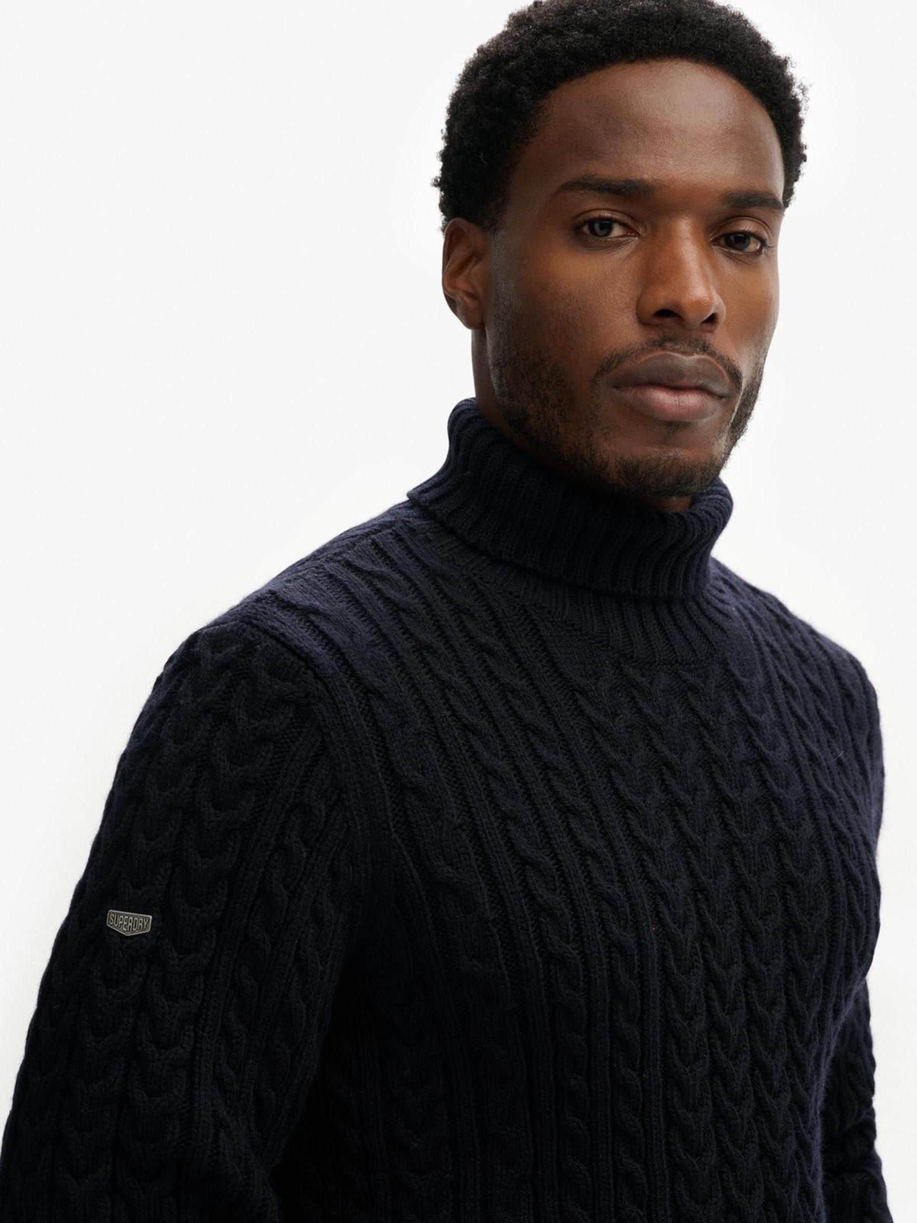 Blauw - Superdry Jacob Cable Roll Neck Jumper