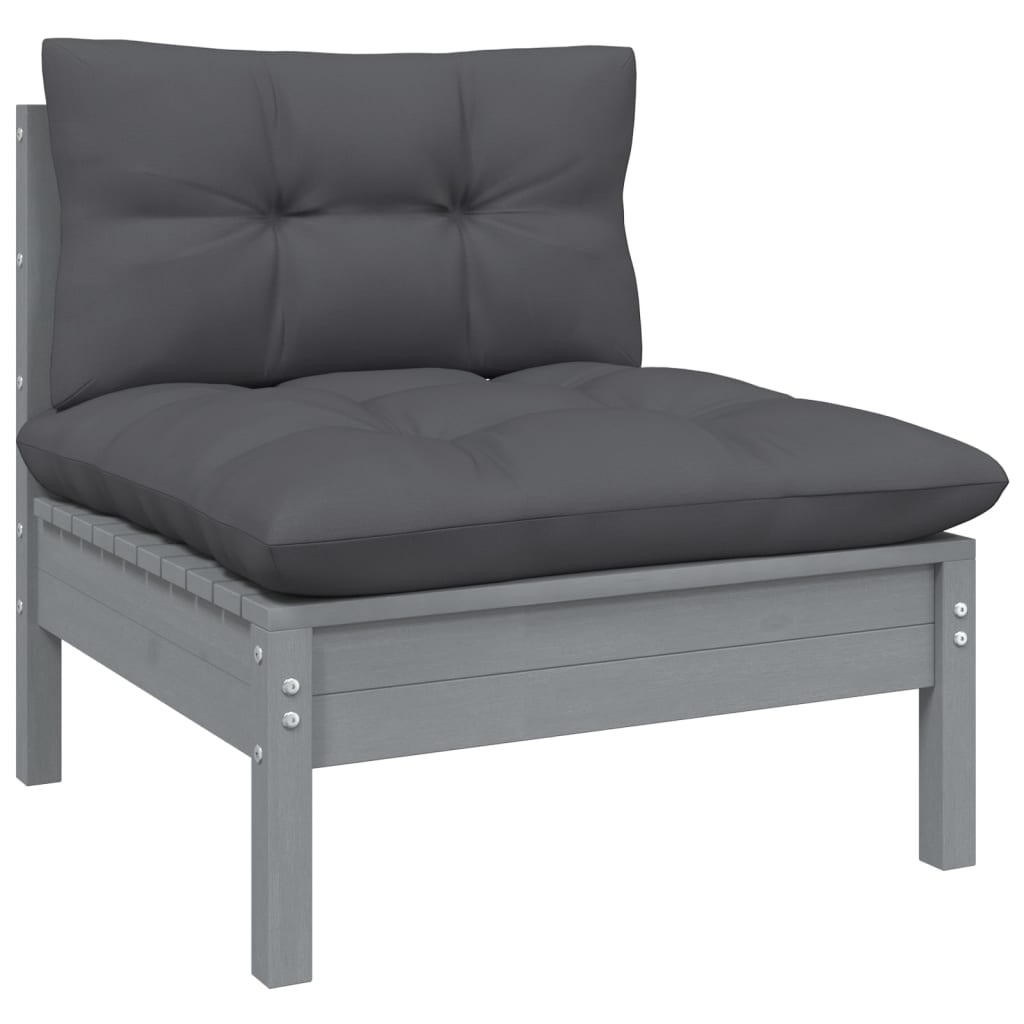 Salon de jardin meuble d'extérieur ensemble de mobilier 12 pièces avec coussins gris bois de pin massif